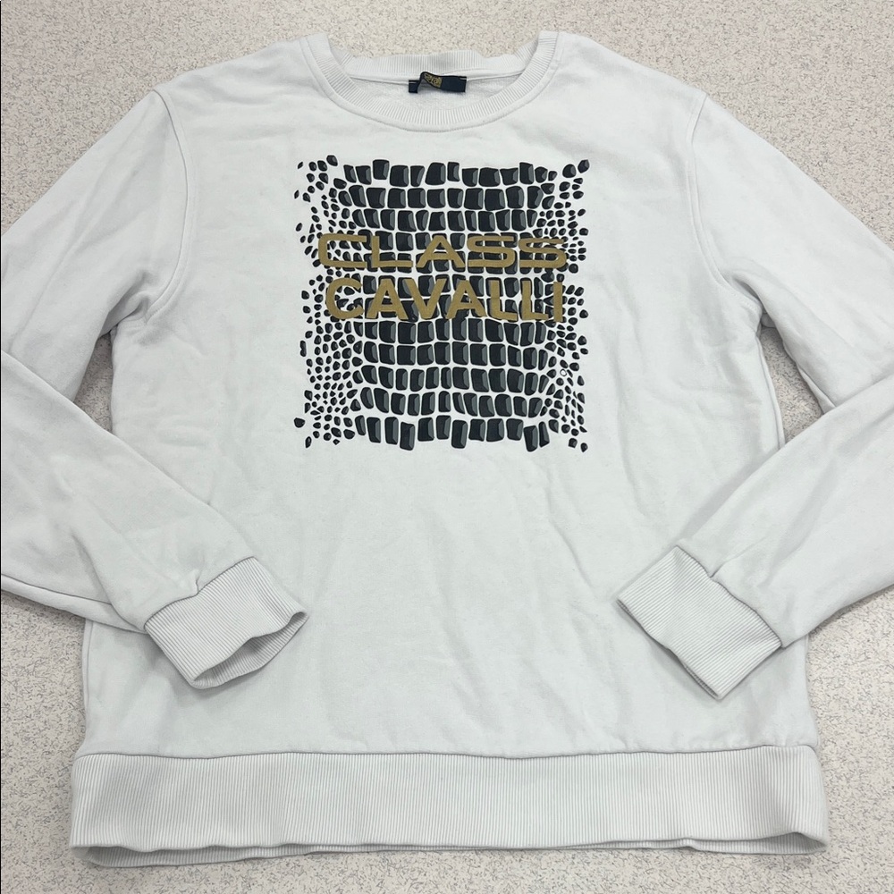 Roberto Cavalli Class white black and gold crewneck sweatshirt terrycloth men M